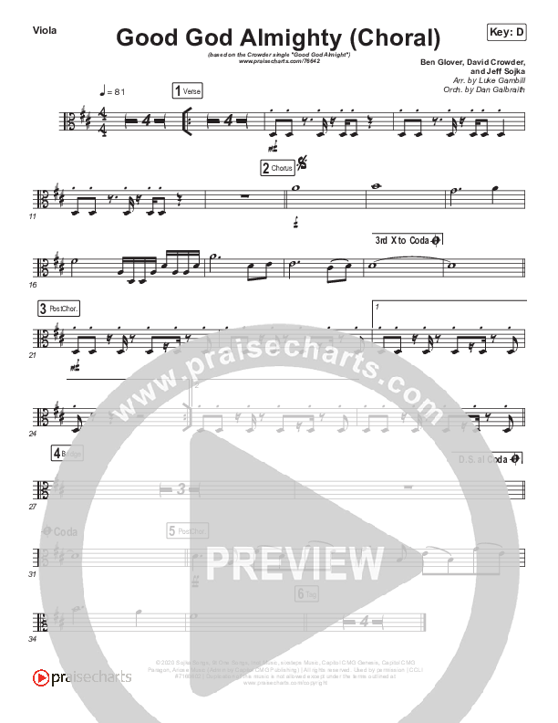 Good God Almighty (Choral Anthem SATB) Viola (Crowder / Arr. Luke Gambill)