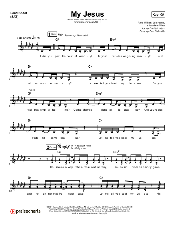 My Jesus Lead Sheet (SAT) (Anne Wilson)