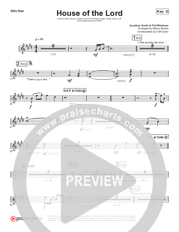 House Of The Lord (Choral Anthem SATB) Alto Sax (Phil Wickham / Arr. Cliff Duren / Mason Brown)