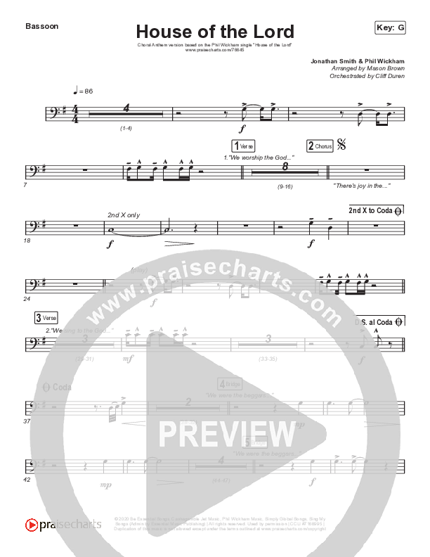 House Of The Lord (Choral Anthem SATB) Bassoon (Phil Wickham / Arr. Cliff Duren / Mason Brown)