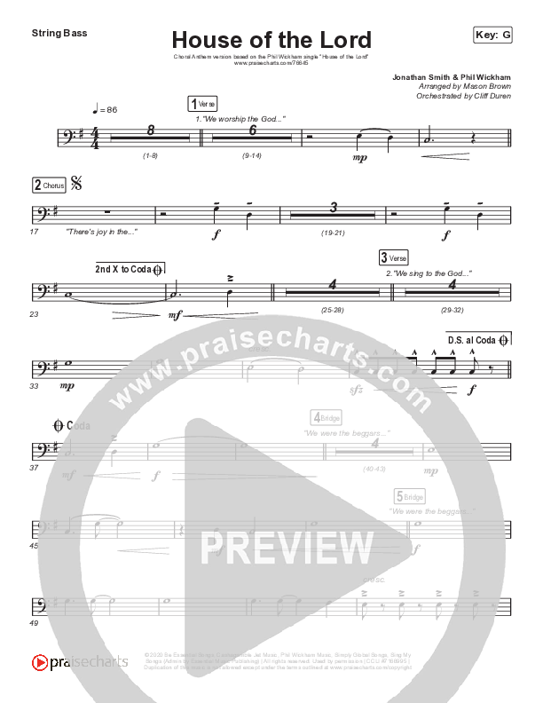 House Of The Lord (Choral Anthem SATB) Double Bass (Phil Wickham / Arr. Cliff Duren / Mason Brown)