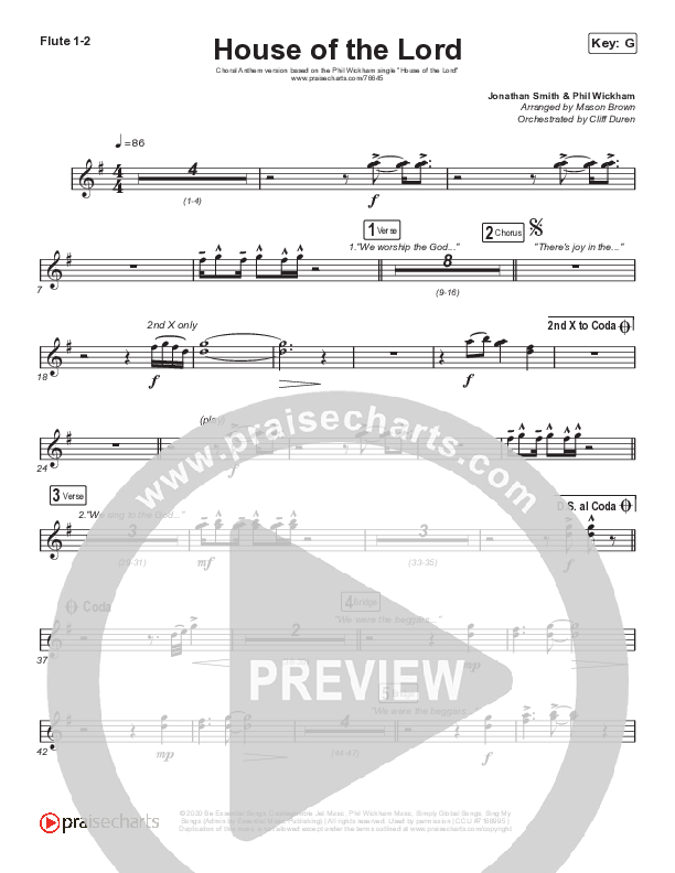 House Of The Lord (Choral Anthem SATB) Flute 1/2 (Phil Wickham / Arr. Cliff Duren / Mason Brown)
