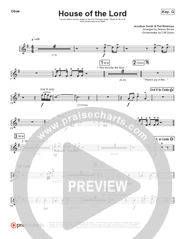 House Of The Lord (Choral Anthem SATB) Oboe (Phil Wickham / Arr. Cliff Duren / Mason Brown)