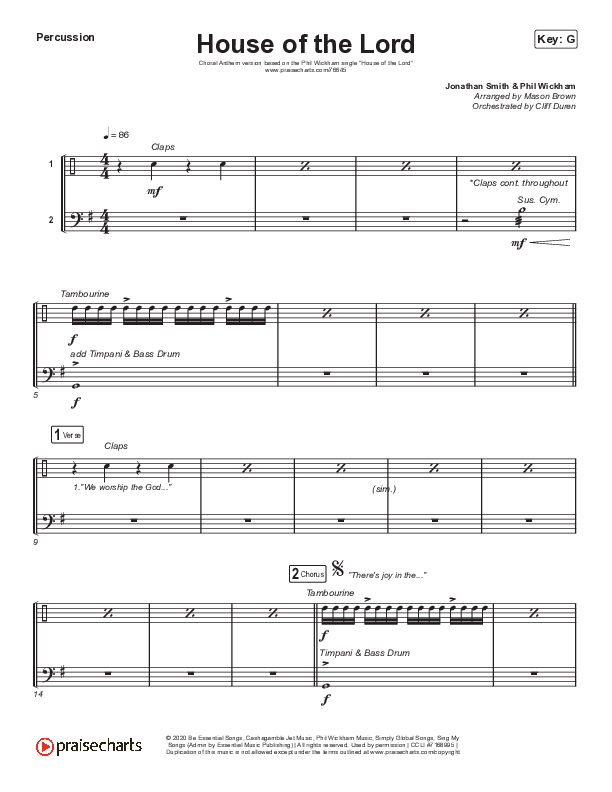 House Of The Lord (Choral Anthem SATB) Percussion (Phil Wickham / Arr. Cliff Duren / Mason Brown)