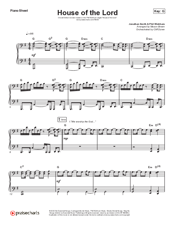 House Of The Lord (Choral Anthem SATB) Piano Sheet (Phil Wickham / Arr. Cliff Duren / Mason Brown)