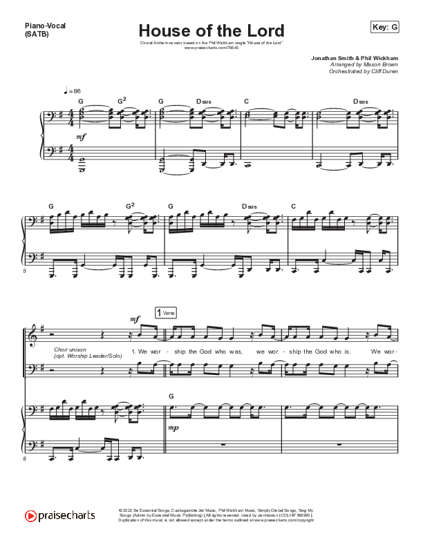 House Of The Lord (Choral Anthem SATB) Piano/Vocal Pack (Phil Wickham / Arr. Cliff Duren / Mason Brown)