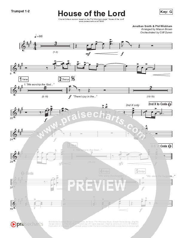 House Of The Lord (Choral Anthem SATB) Brass Pack (Phil Wickham / Arr. Cliff Duren / Mason Brown)