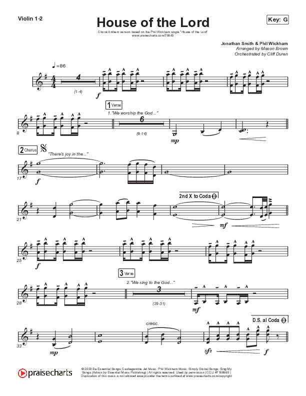 House Of The Lord (Choral Anthem SATB) String Pack (Phil Wickham / Arr. Cliff Duren / Mason Brown)