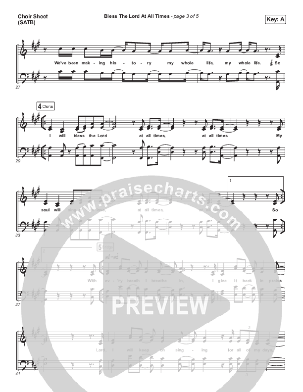 Bless The Lord At All Times (Live) Choir Sheet (SATB) (Housefires / Nate Moore)