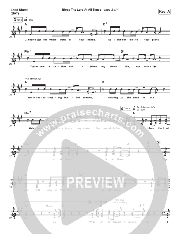 Bless The Lord At All Times (Live) Lead Sheet (SAT) (Housefires / Nate Moore)