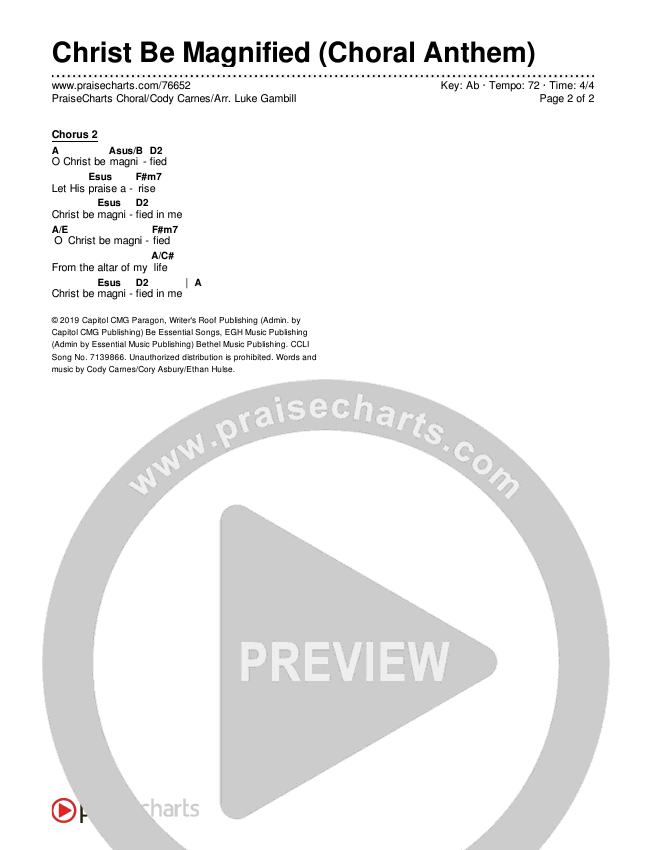 Christ Be Magnified (Choral Anthem SATB) Chords & Lyrics (Cody Carnes / Arr. Luke Gambill)