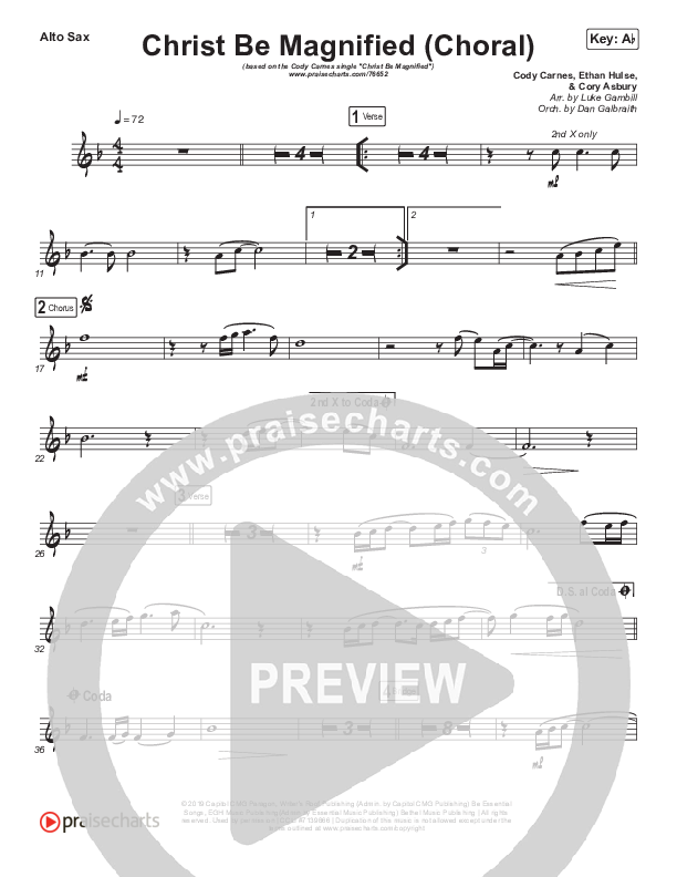 Christ Be Magnified (Choral Anthem SATB) Alto Sax (Cody Carnes / Arr. Luke Gambill)
