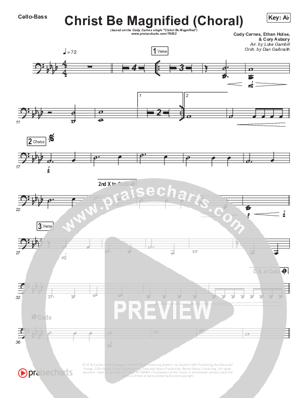 Christ Be Magnified (Choral Anthem SATB) Cello/Bass (Cody Carnes / Arr. Luke Gambill)