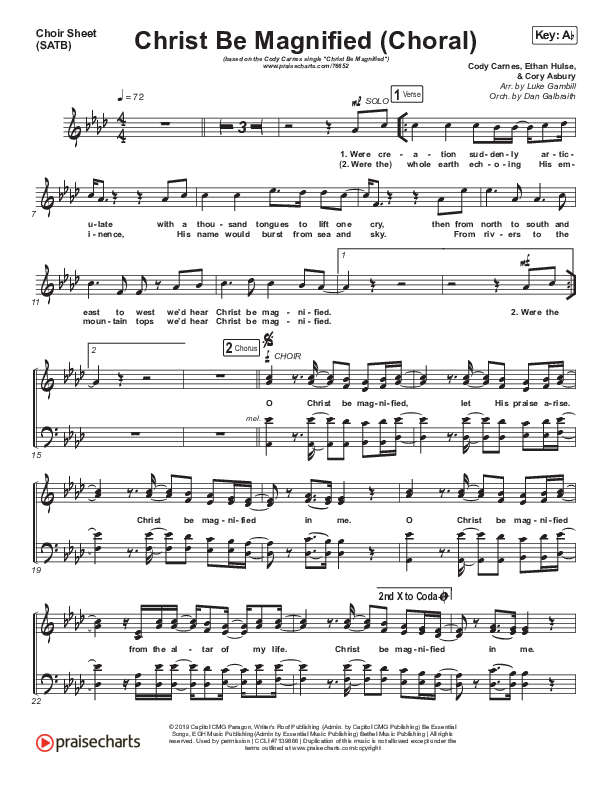 Christ Be Magnified (Choral Anthem SATB) Choir Sheet (SATB) (Cody Carnes / Arr. Luke Gambill)