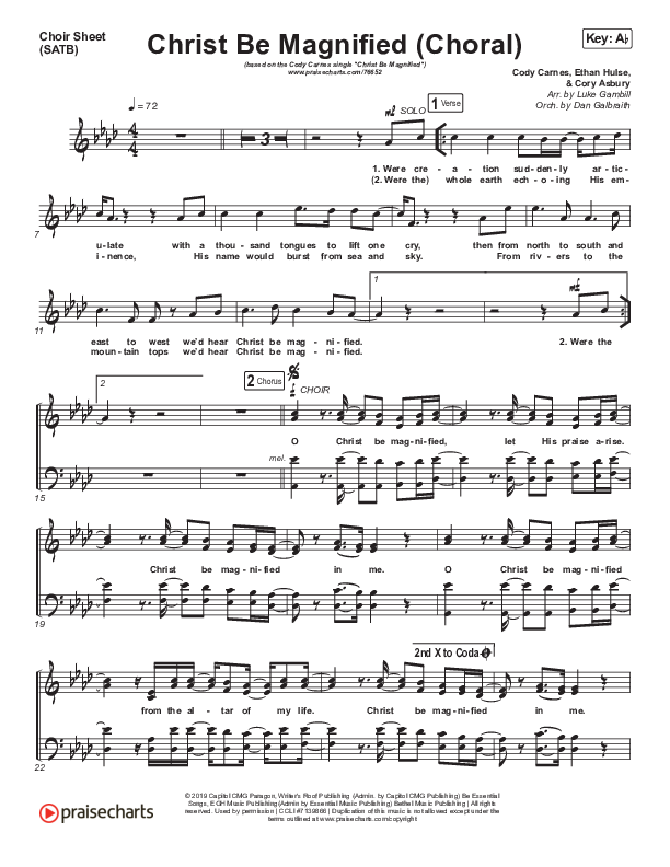 Christ Be Magnified (Choral Anthem SATB) Choir Vocals (SATB) (Cody Carnes / Arr. Luke Gambill)