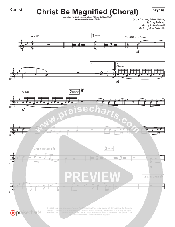 Christ Be Magnified (Choral Anthem SATB) Clarinet (Cody Carnes / Arr. Luke Gambill)