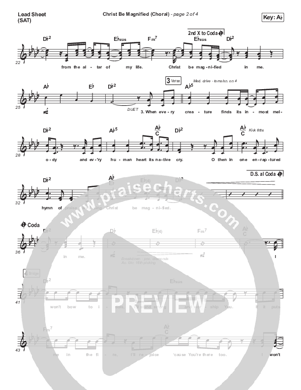 Christ Be Magnified (Choral Anthem SATB) Lead Sheet (SAT) (Cody Carnes / Arr. Luke Gambill)