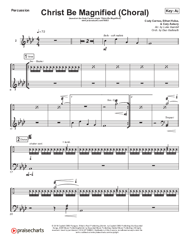 Christ Be Magnified (Choral Anthem SATB) Percussion (Cody Carnes / Arr. Luke Gambill)