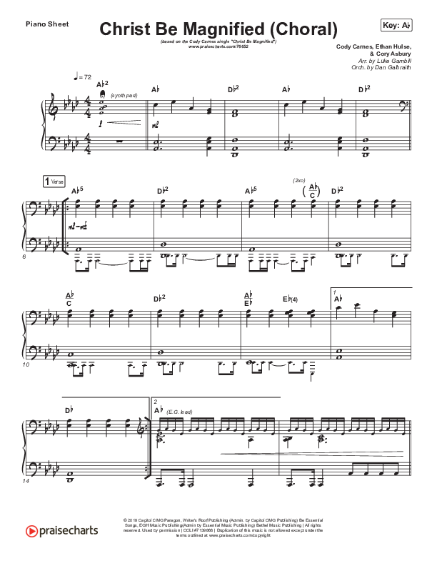 Christ Be Magnified (Choral Anthem SATB) Piano Sheet (Cody Carnes / Arr. Luke Gambill)