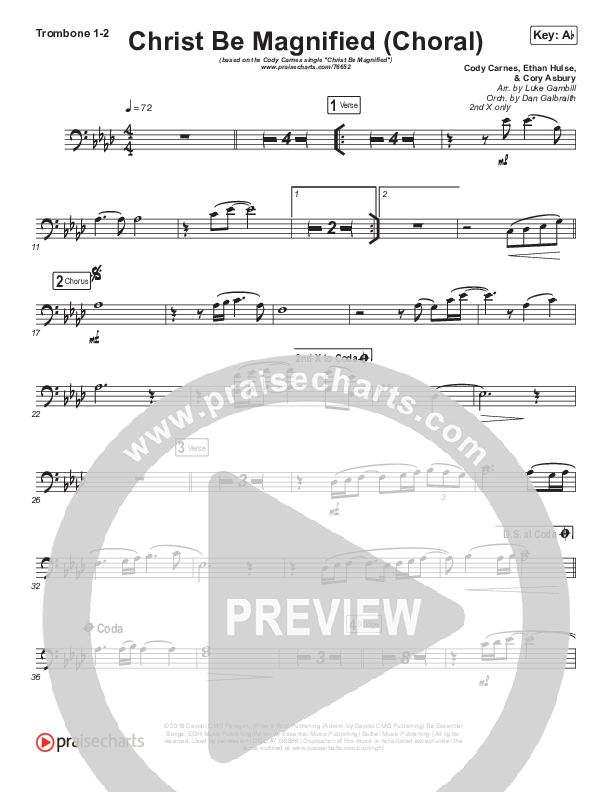 Christ Be Magnified (Choral Anthem SATB) Trombone 1/2 (Cody Carnes / Arr. Luke Gambill)