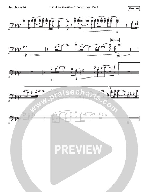 Christ Be Magnified (Choral Anthem SATB) Trombone 1/2 (Cody Carnes / Arr. Luke Gambill)