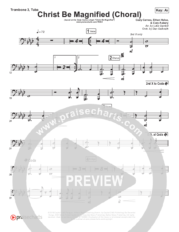 Christ Be Magnified (Choral Anthem SATB) Trombone 3/Tuba (Cody Carnes / Arr. Luke Gambill)