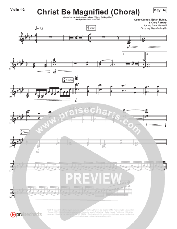 Christ Be Magnified (Choral Anthem SATB) Violin 1/2 (Cody Carnes / Arr. Luke Gambill)