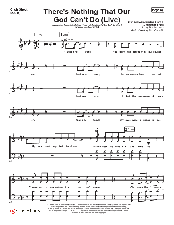 There's Nothing That Our God Can't Do (Choral Anthem SATB) Choir Vocals (SATB) (Passion / Kristian Stanfill / Arr. Luke Gambill)