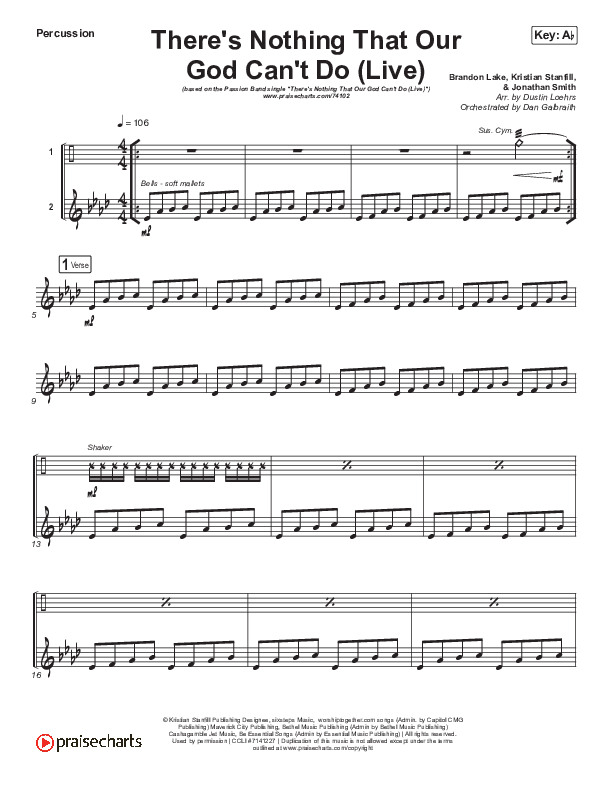 There's Nothing That Our God Can't Do (Choral Anthem SATB) Percussion (Passion / Kristian Stanfill / Arr. Luke Gambill)
