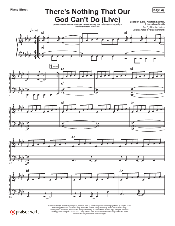 There's Nothing That Our God Can't Do (Choral Anthem SATB) Piano Sheet (Passion / Kristian Stanfill / Arr. Luke Gambill)