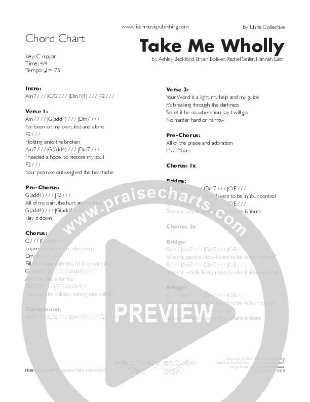 Take Me Wholly Chord Chart (Unite Collective)