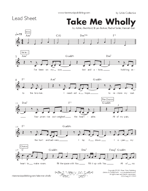 Take Me Wholly Lead Sheet (Unite Collective)