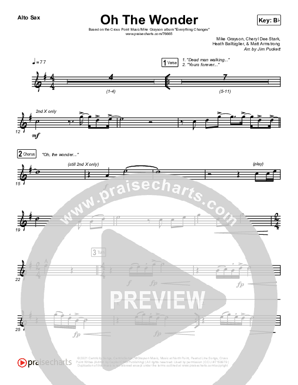 Oh The Wonder Alto Sax (Cross Point Music)