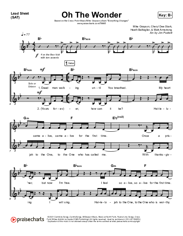 Oh The Wonder Lead Sheet (SAT) (Cross Point Music)