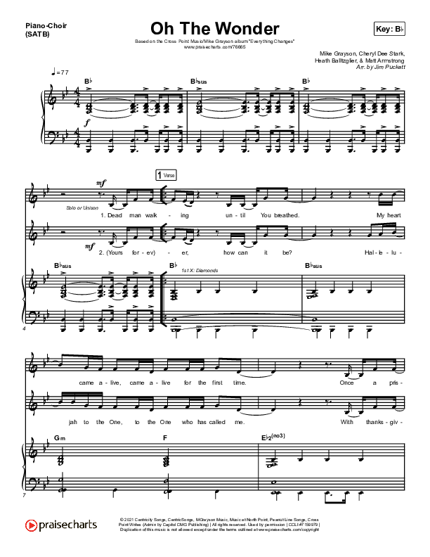 Oh The Wonder Piano/Vocal (SATB) (Cross Point Music)