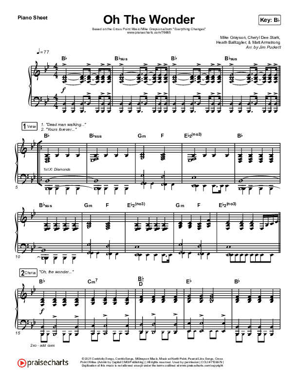 Oh The Wonder Piano Sheet (Cross Point Music)