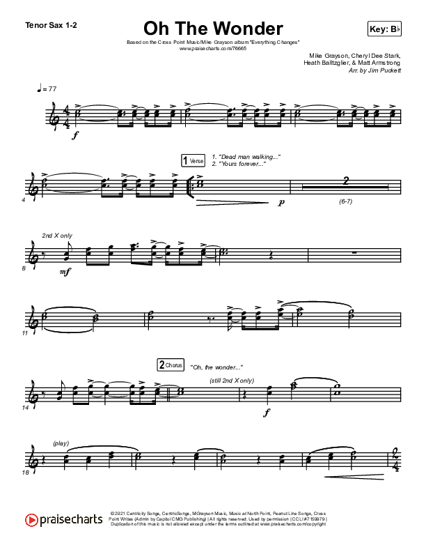 Oh The Wonder Tenor Sax 1/2 (Cross Point Music)