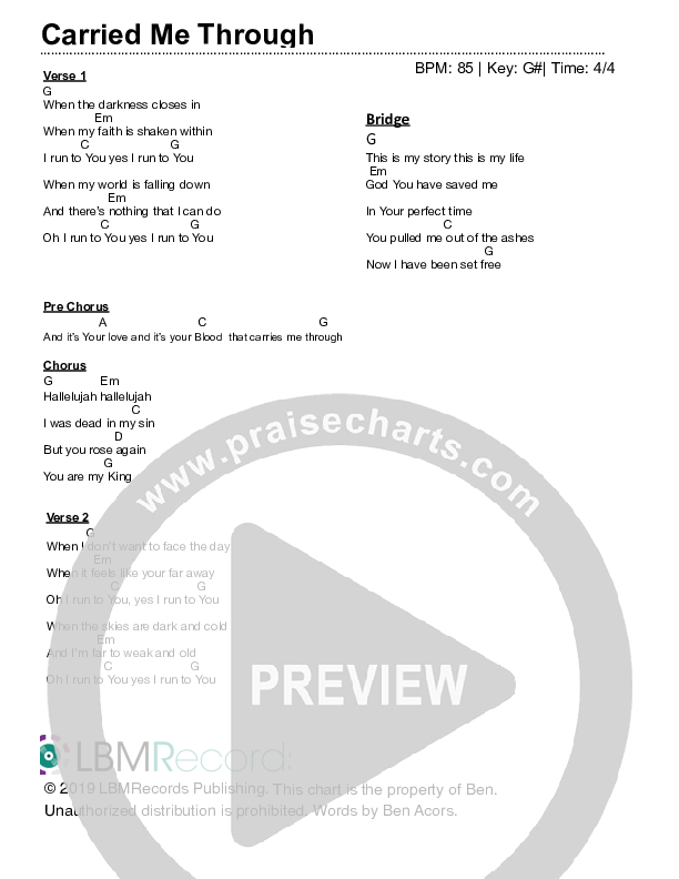 Carried Me Through Chords & Lyrics (Ben Acors)