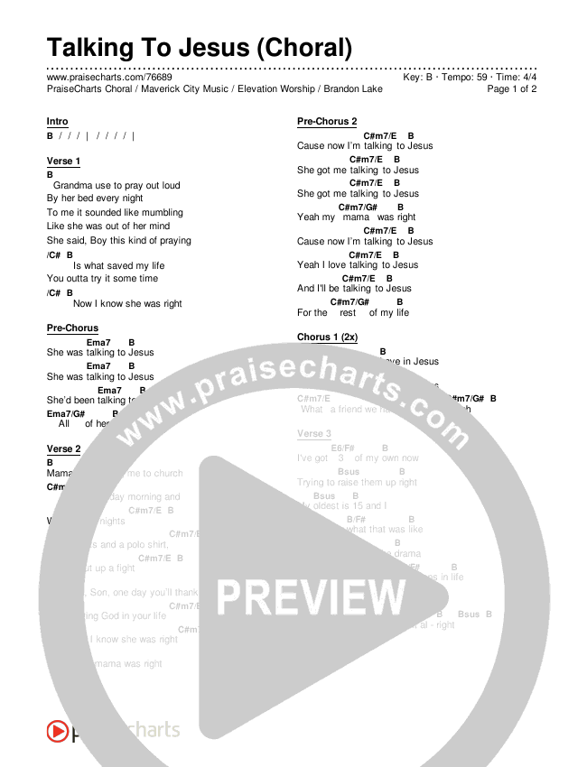 Talking To Jesus (Choral Anthem SATB) Chords & Lyrics (Maverick City Music / Elevation Worship / Brandon Lake / Arr. Luke Gambill)