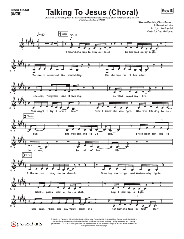 Talking To Jesus (Choral Anthem SATB) Choir Sheet (SATB) (Maverick City Music / Elevation Worship / Brandon Lake / Arr. Luke Gambill)