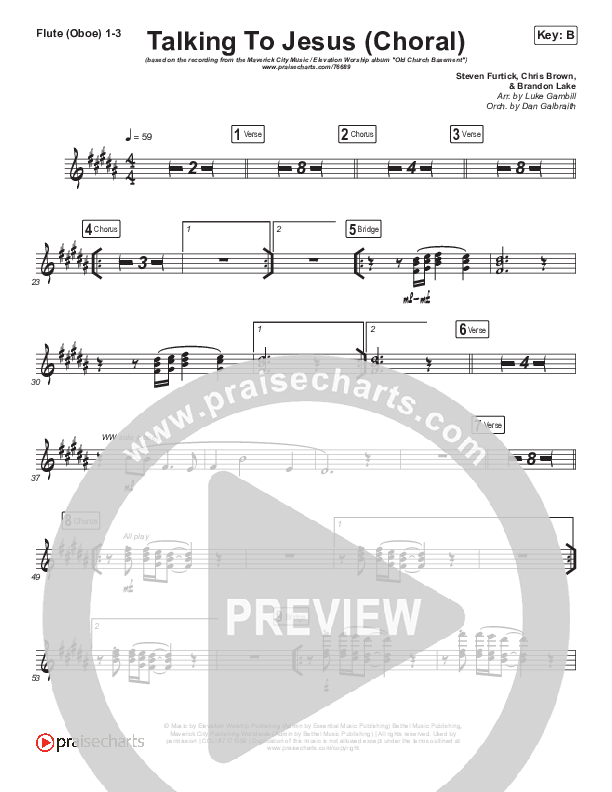 Talking To Jesus (Choral Anthem SATB) Flute/Oboe 1/2/3 (Maverick City Music / Elevation Worship / Brandon Lake / Arr. Luke Gambill)