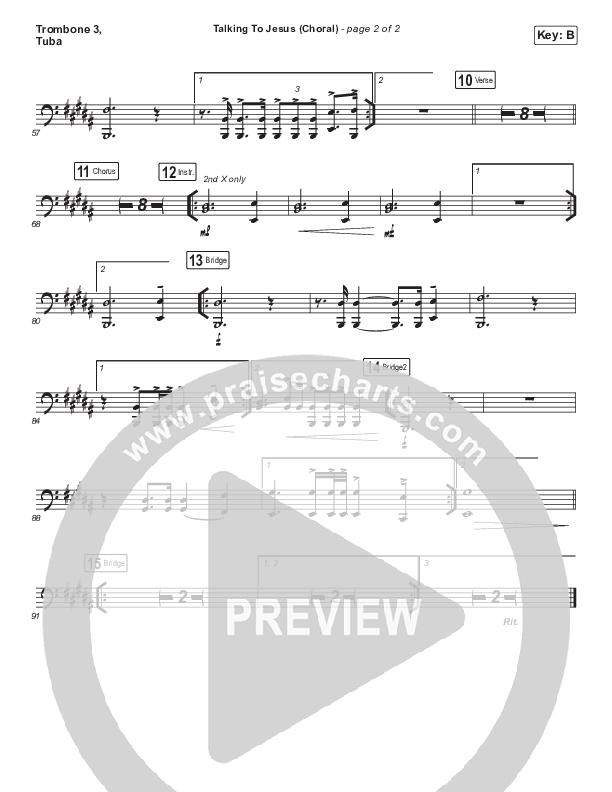 Talking To Jesus (Choral Anthem SATB) Trombone 3/Tuba (Maverick City Music / Elevation Worship / Brandon Lake / Arr. Luke Gambill)