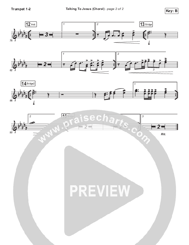 Talking To Jesus (Choral Anthem SATB) Trumpet 1,2 (Maverick City Music / Elevation Worship / Brandon Lake / Arr. Luke Gambill)