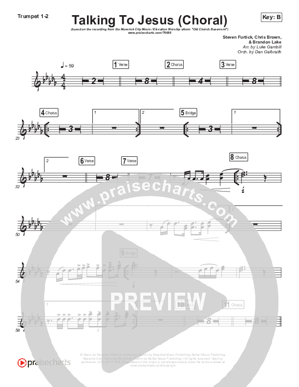 Talking To Jesus (Choral Anthem SATB) Trumpet 1,2 (Maverick City Music / Elevation Worship / Brandon Lake / Arr. Luke Gambill)