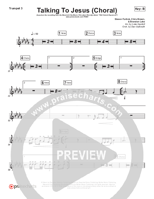 Talking To Jesus (Choral Anthem SATB) Trumpet 3 (Maverick City Music / Elevation Worship / Brandon Lake / Arr. Luke Gambill)
