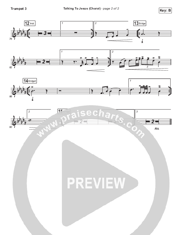Talking To Jesus (Choral Anthem SATB) Trumpet 3 (Maverick City Music / Elevation Worship / Brandon Lake / Arr. Luke Gambill)