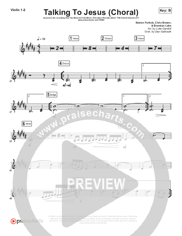 Talking To Jesus (Choral Anthem SATB) Violin 1/2 (Maverick City Music / Elevation Worship / Brandon Lake / Arr. Luke Gambill)