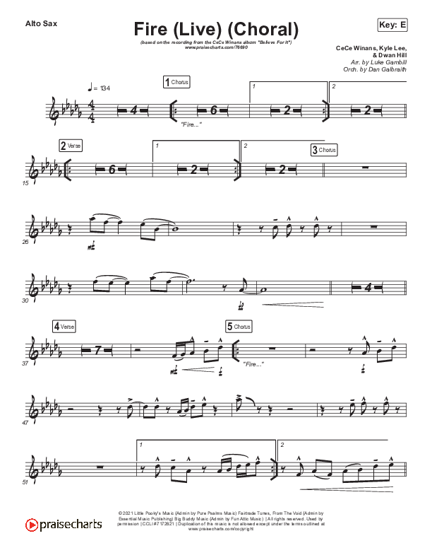 Fire (Choral Anthem SATB) Alto Sax (CeCe Winans / Arr. Luke Gambill)