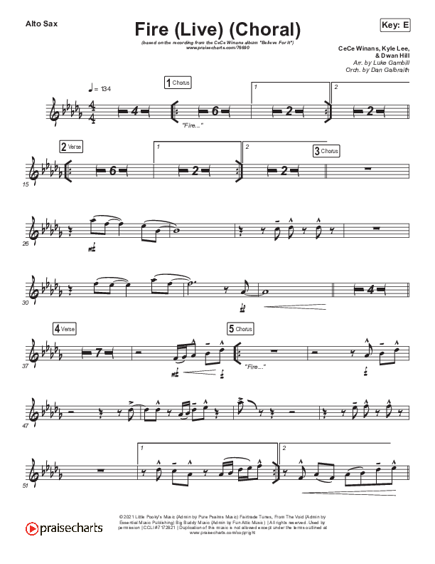 Fire (Choral Anthem SATB) Alto Sax Sheet Music PDF (CeCe Winans / Arr