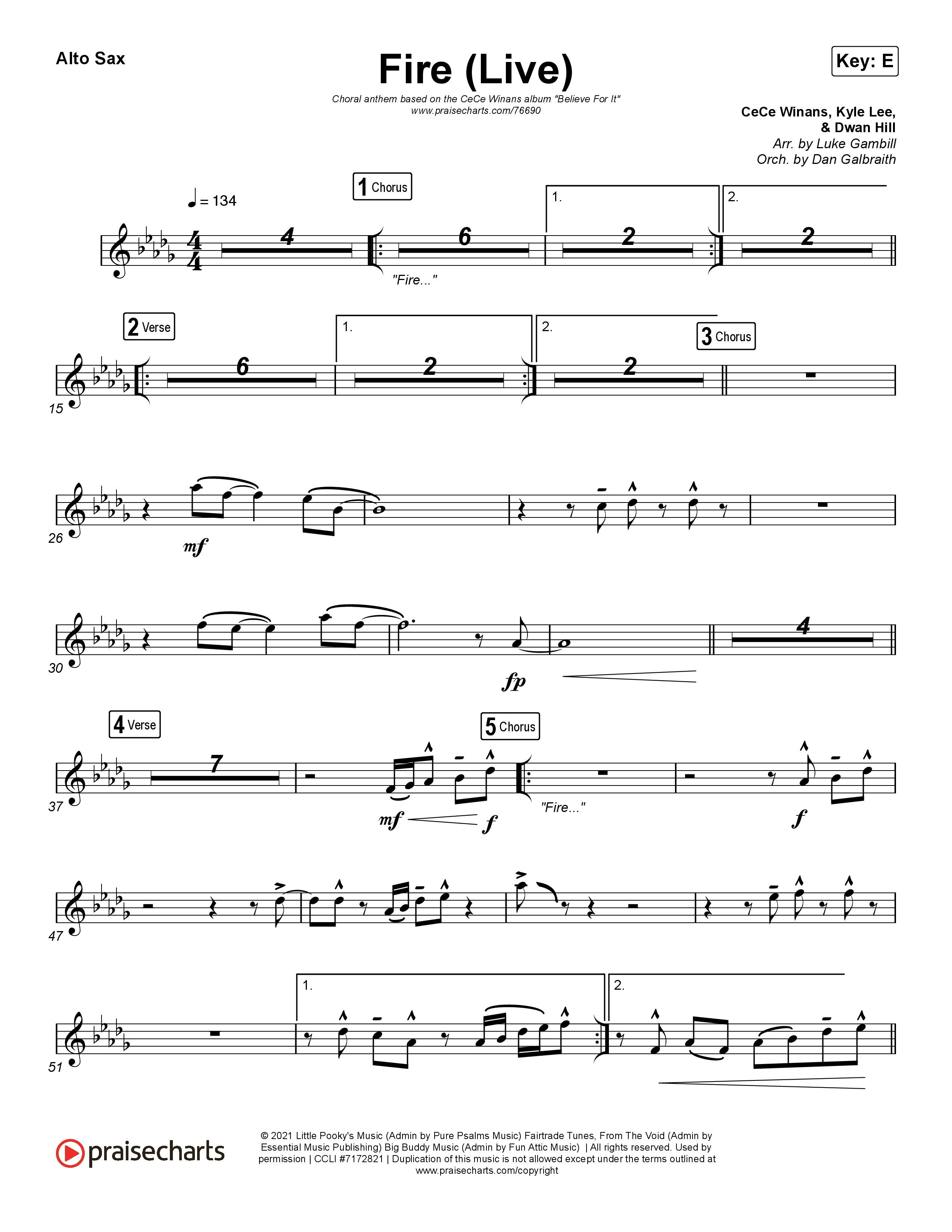 Fire (Choral Anthem SATB) Alto Sax (CeCe Winans / Arr. Luke Gambill)